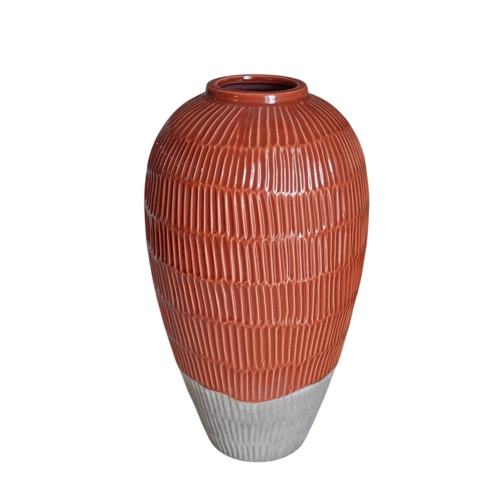 Textured Ceramic‎ Vase, Decorative Accent Vase, Modern Home Decor, Orange & Gray